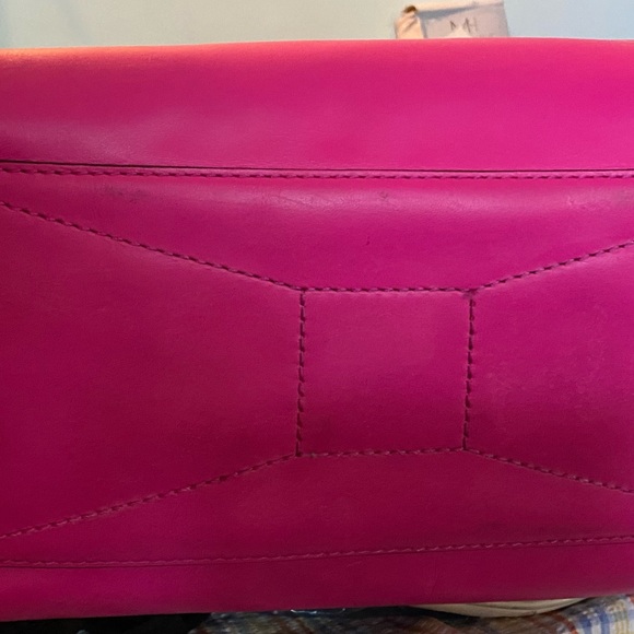 Gorgeous fuchsia hot Barbie pink leather Kate Spade satchel. Gold lurex dot int - Picture 11 of 13